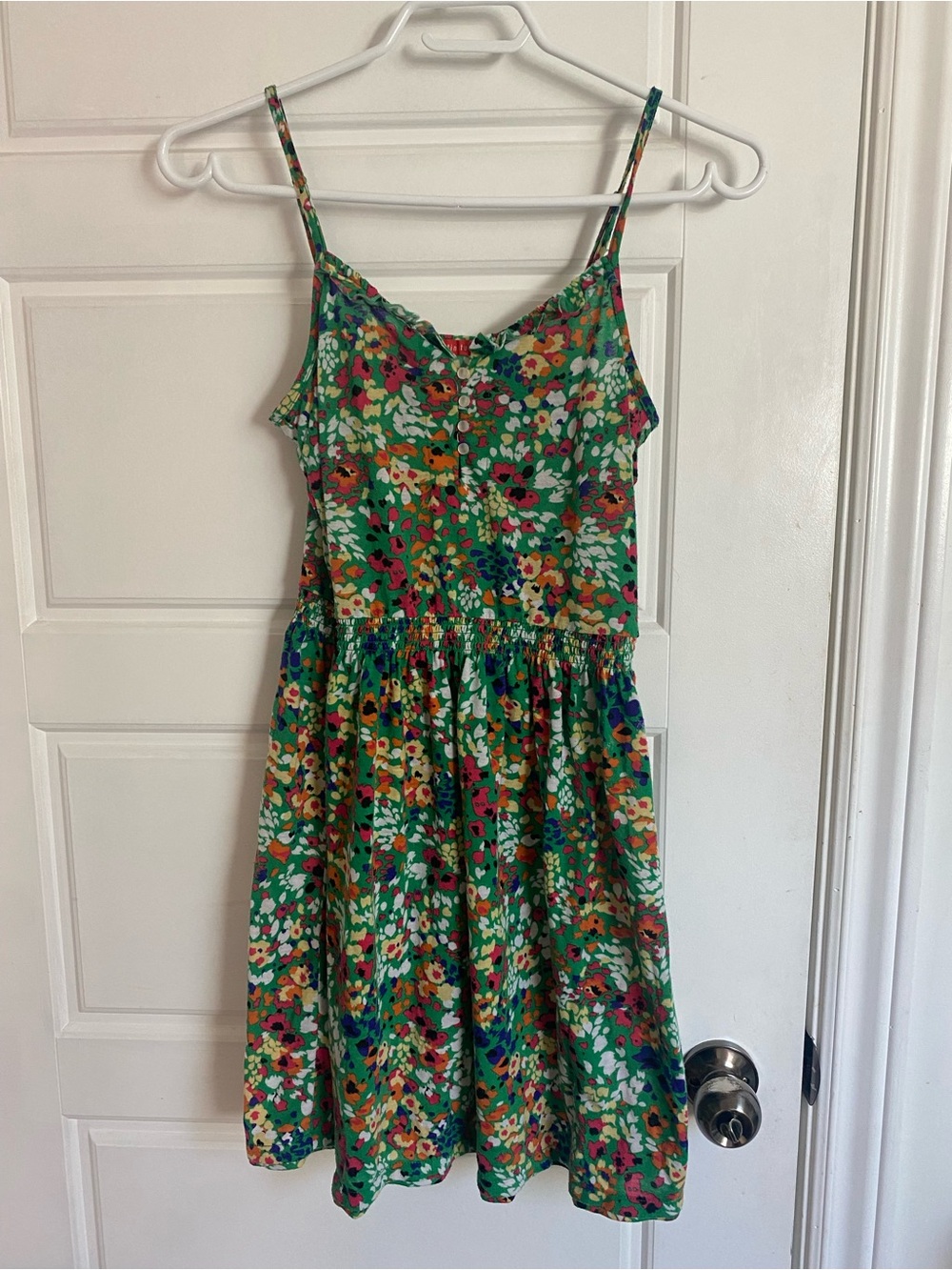Cute Floral Green Spaghetti-Strap Sundress